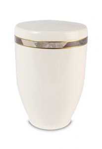Stalen urn crèmewit met sierband 'Diamant'
