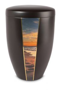 Stalen urn zwart 'Zonsondergang op het strand'