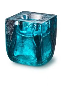 Waxinelicht mini urn van kristalglas 'Cubos' Tiffany blauw