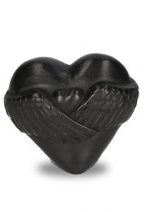 Bronzen mini urn hart met Angel Wings