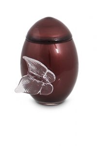 Bordeaux rode mini urn van kristalglas met vlinder