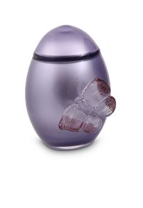 Lavendelblauwe mini urn van kristalglas met vlinder