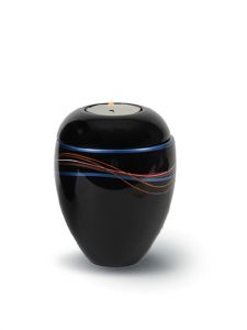Glasfiber mini urn 'Ondine' met kaarhouder en blauw lint