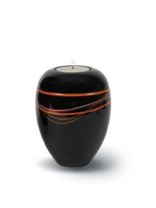 Glasfiber mini urn 'Ondine' met kaarhouder en oranje lint