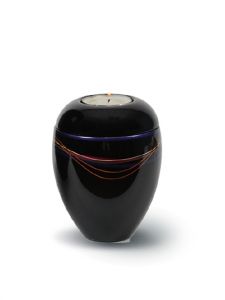Glasfiber mini urn 'Ondine' met kaarhouder en paars lint
