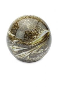 Bolvormige mini urn van kristalglas 'Elements' marmer bruin
