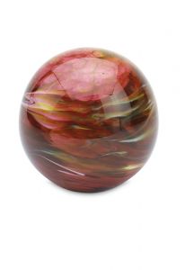 Bolvormige mini urn van kristalglas 'Elements' marmer rood