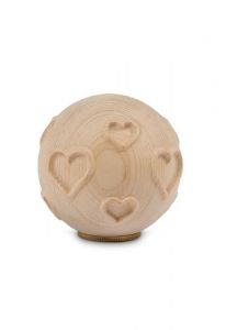 Kleine urn 'Sfera' met hartjes van grenenhout