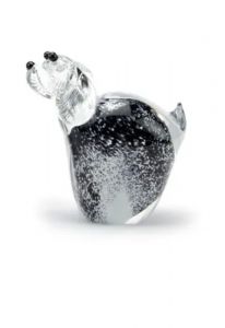 Mini urn van kristalglas 'Hond' zwart/wit