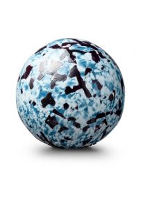 Bolvormige mini urn van kristalglas 'Memorie' turquoise-wit