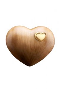 Mini urn met goudkleurig hartje van satijn gelakt kersen