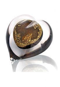 Hartvormige mini urn van kristalglas met 24 karaat bladgoud