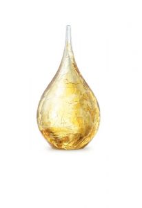 Druppelvormige mini urn van kristalglas 'Memorie' krakele gold