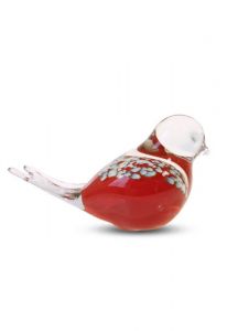 Mini urn van kristalglas 'Vogeltje' rood