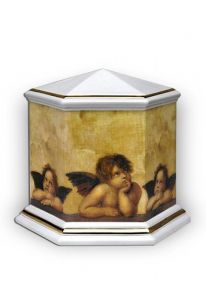 Mini urn porselein zeshoekig met engel