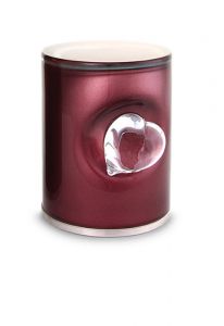 Kristal glazen mini urn met hart bordeaux rood