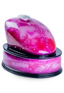 Handgemaakte biker benzinetank urn 'Pink Rose'