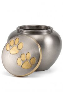 Dieren urn met twee pootafdrukken - zilverkleurig