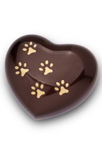 Bruine dierenurn hart met pootafdrukken