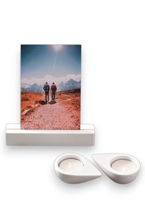 Memorialboxx met fotohouder, theelichtjes en ruimte voor as - Wit