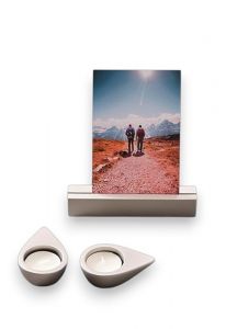 Memorialboxx met fotohouder, theelichtjes en ruimte voor as - Chrome