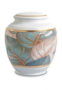 Urn van porselein 'Classica' | gekleurde bladen met goudkleurige boorden