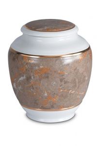 Urn van porselein 'Classica' | bruin marmer motief met goudkleurige boorden