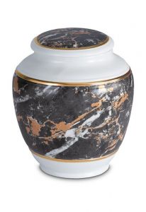 Urn van porselein 'Classica' | zwart marmer motief met goudkleurige boorden