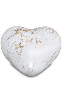 Halfstaande hart urn - Carrara marmer met goudkleurige aders - Love Collectie