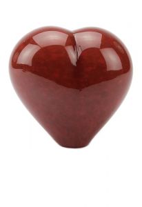 Hartvormige rode mini urn van kristalglas
