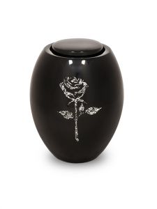 Glasfiber urn met roos zwart