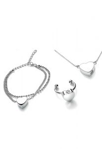 Assieradenset van edelstaal met hartje - armband, ring & ketting