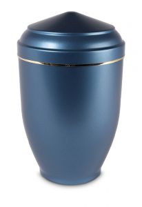 Stalen urn blauw parelmoer met goudkleurige band