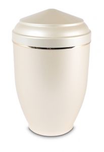 Stalen urn roomwit parelmoer met goudkleurige band