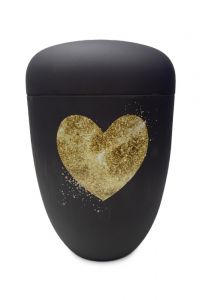 Metalen urn zwart met goudkleurig hart