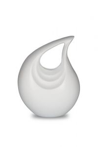 Kleine aluminium urn 'Traandruppel' mat wit