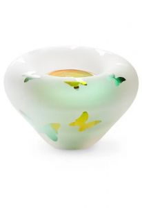 Waxinelicht mini urn van kristalglas 'Vlinders' in versch. kleuren