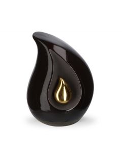 Teardrop mini urn zwart met kleine goudkleurige traanduppel in versch. afmetingen