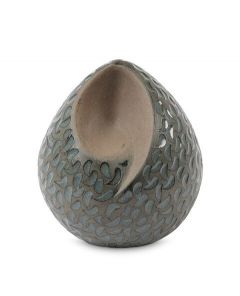 Handgemaakte traandruppel mini-urn van keramiek 'Ohm' - groenblauw