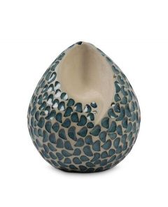 Handgemaakte traandruppel mini-urn van keramiek 'Ohm' - groenblauw