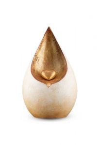 Taandruppel urn met goudkleurig hartje - wit met gold leaf