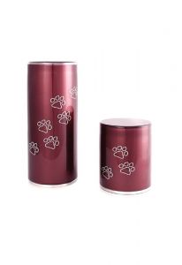 Glazen dierenurn met pootafdrukken Bordeaux rood