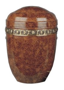 Bruine urn van metaal met sierband