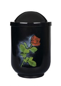 Metalen urn 'Rode roos' zwart