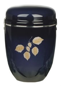 Urn van staal blauw 'Bladeren'