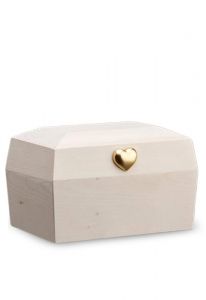 Urn van onbehandeld vurenhout 'Ricordo' met goudkleurig hartje