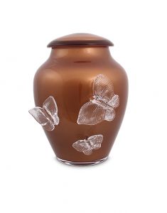 Glazen urn met vlinders roestbruin