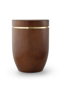 Houten urn met messing ring (teak kleurig)