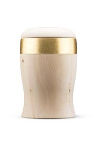 Urn van onbehandeld grenen 'Cielo' met goudkleurige band