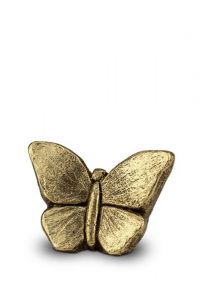 Kleine keramische kunst vlinderurn goudkleurig